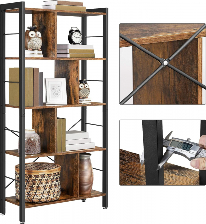 Biblioteca cu cadru metalic , 4 polite , 74 x 30 x 154,5 cm , MDF , maro vintage [6]