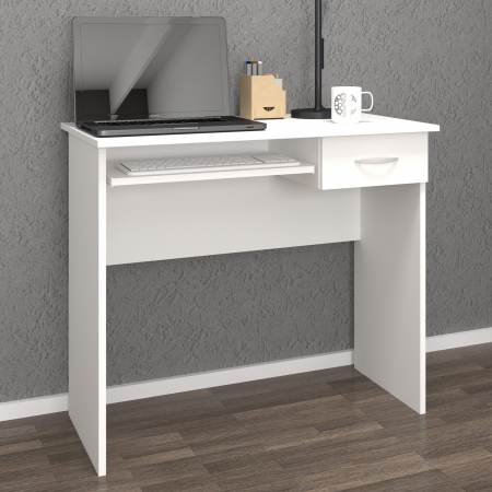 Birou cu sertar si suport pentru tastatura , PAL, h. 75 x b. 85 x d. 50 cm , alb [2]