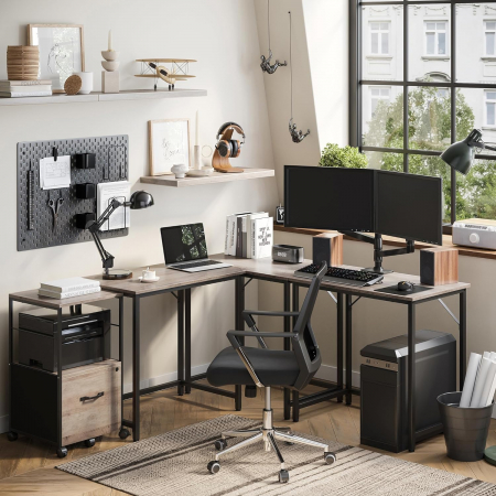 Birou inalt stil minimalist ,  cadru metalic , 50 x 80 x 76 cm , PAL / metal , gri / negru [0]