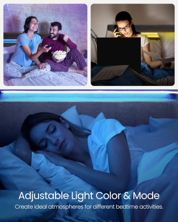 Cadru de pat cu somiera inclus , cu priza USB si Type C integrate,  lumina LED  in 25  variante de culoare si posibilitate de reglare a intensitatii de lumina  cu telecomanda  , tapitat , 2 buzunare l [9]