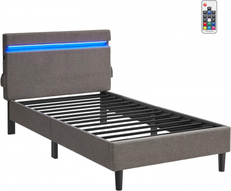 Cadru de pat cu somiera inclus , cu priza USB si Type C integrate,  lumina LED  in 25  variante de culoare si posibilitate de reglare a intensitatii de lumina  cu telecomanda  , tapitat , 2 buzunare l [4]