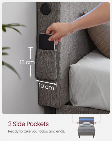 Cadru de pat cu somiera inclus , cu priza USB si Type C integrate,  lumina LED  in 25  variante de culoare si posibilitate de reglare a intensitatii de lumina  cu telecomanda  , tapitat , 2 buzunare l [2]