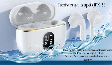 Căști Bluetooth Wireless, Earbuds In-Ear, Fără Fir, Sport și Alergare, True Wireless cu Microfon, Control Touch, Asistent Vocal, Bluetooth 5.3, Universale [5]