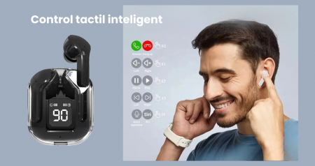 Casti wireless bluetooth, VivaClear , Audio , Fara fir, Afisaj Digital, Bluetooth 5.3, Rezistente la apa , Microfon dual cu ENC – Anularea zgomotului exterior, USB-C, control touch, compatibilitate un [17]