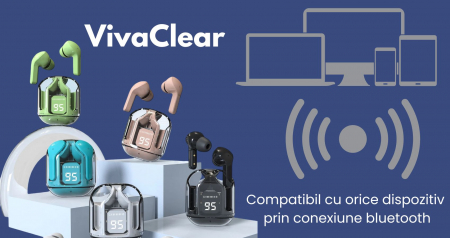 Casti wireless bluetooth, VivaClear , Audio , Fara fir, Afisaj Digital, Bluetooth 5.3, Rezistente la apa , Microfon dual cu ENC – Anularea zgomotului exterior, USB-C, control touch, compatibilitate un [5]