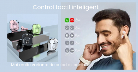 Casti wireless bluetooth, VivaClear , Audio , Fara fir, Afisaj Digital, Bluetooth 5.3, Rezistente la apa , Microfon dual cu ENC – Anularea zgomotului exterior, USB-C, control touch, compatibilitate un [2]