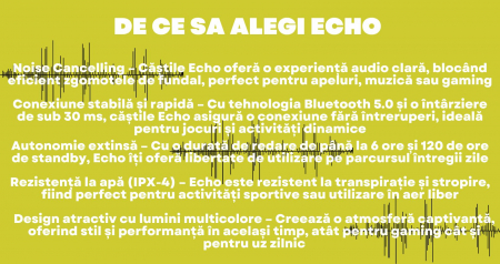 Căști Wireless In-Ear, Audio fara fir , Tehnologie Anulare Zgomot Exterior, HiFi Sound, Rezistente la Apă IPX-4, Gaming și Sport , Bluetooth 5.0, Autonomie 120 Ore [1]