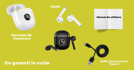 Căști Wireless In-Ear, Audio fara fir , Tehnologie Anulare Zgomot Exterior, HiFi Sound, Rezistente la Apă IPX-4, Gaming și Sport , Bluetooth 5.0, Autonomie 120 Ore [5]