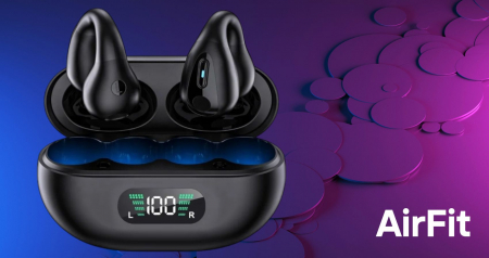 Casti Wireless - Casti wireless on ear  AirFit , fara fir , audio , Bluetooth 5.3, HiFi Sunet premium , Functie anulare zgomot exterior, Control tactil , rezistente la apa , autonomie 10 ore , compatibilitate universa