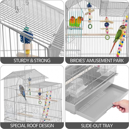 Colivie mare pentru pasari 99 cm , 2 usi laterale si 7 usi mici , tava detasabila , accesorii incluse, metal ,alb [2]