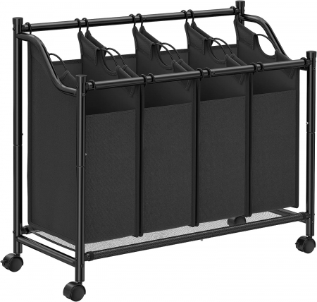 Cos de rufe cu 4 compartimente detasabile , portabil cu 4 roti , 4 x 35 L , negru [2]