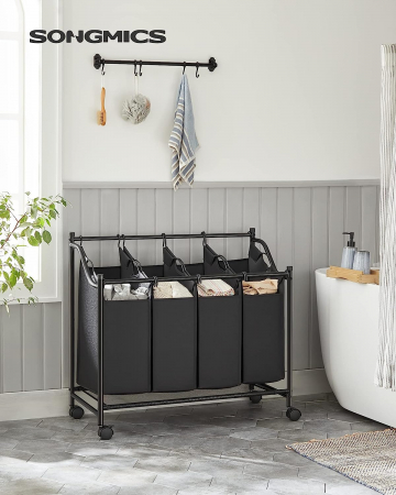 Cos de rufe cu 4 compartimente detasabile , portabil cu 4 roti , 4 x 35 L , negru [1]
