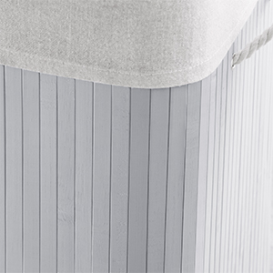 Cos de rufe pliabil din bambus , 3 sectiuni , capacitate 150 L , cu capac si manere laterale , 60 x 40 x 61,5 cm  , gri [2]