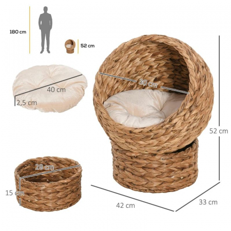 Cosulet pentru pisici impletit din frunze de bananier , L 42 x L 33 x H 52 cm , natur [3]