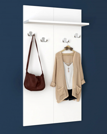 Cuier suspendat pe perete cu 4 carlige , PAL , 110 x 60 x 5 cm  , alb [0]