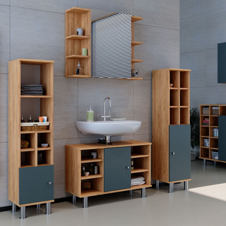 Dulap baie Fynn, MDF, 30 x 130,6 x 30, Sonoma/Verde mat [1]
