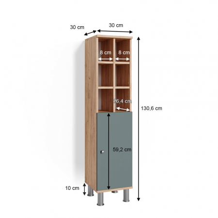 Dulap baie Fynn, MDF, 30 x 130,6 x 30, Sonoma/Verde mat [5]