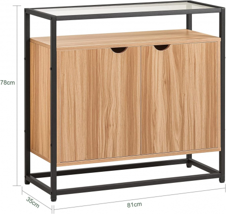 Dulap de depozitare cu 2 usi si blat de sticla securizata , MDF , 81 x 78 x 35 cm , negru / natur [7]