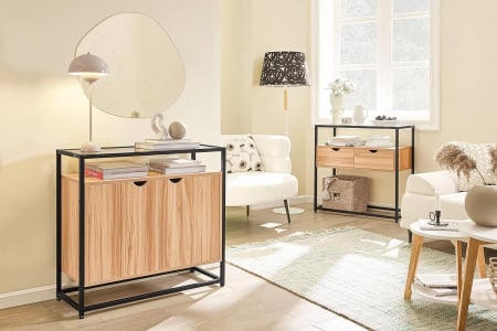 Mobilier de bucatarie - Dulap de depozitare cu 2 usi si blat de sticla securizata , MDF , 81 x 78 x 35 cm , negru / natur
