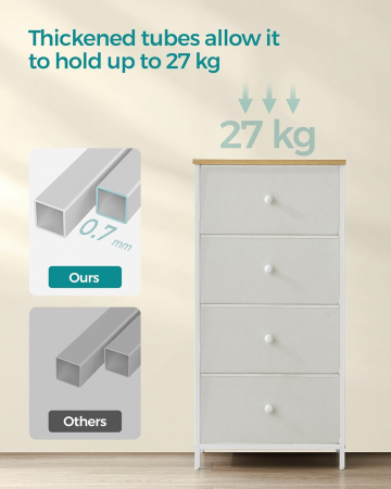 Dulap de depozitare cu 4 sertare , MDF , manere din lemn  , 30 x 45 x 91,7 cm , alb/stejar [5]