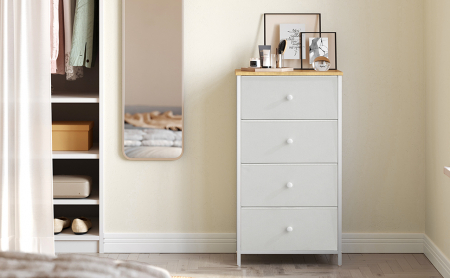 Dulap de depozitare cu 4 sertare , MDF , manere din lemn  , 30 x 45 x 91,7 cm , alb/stejar [0]