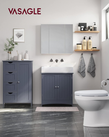 Mobilier Baie - Dulap de depozitare din MDF cu rafturi reglabile , 4 sertare , 30 x 55 x 82 cm , gri