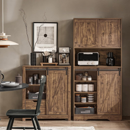 Dulap de depozitare inalt cu usi culisante , MDF , L 80 × D 34 × H 170cm , maro [0]