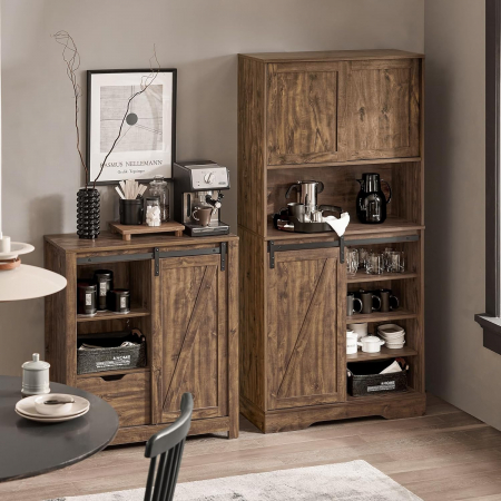 Dulap de depozitare inalt cu usi culisante , MDF , L 80 × D 34 × H 170cm , maro [1]