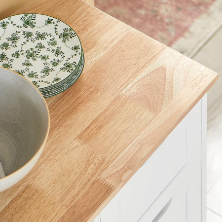 Dulap de depozitare portabil pentru bucatarie din lemn de pin , tip insula , cu blat din lemn de arbore de cauciuc , 68 x 38 x 85 cm , alb / natur [7]