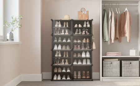 Dulap modular de depozitare din plastic cu 8 compartimente cu usa si carlige laterale  , 30 x 40 x 30 cm , negru / transparent [3]