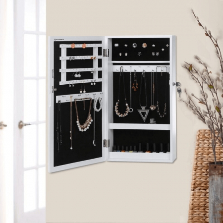 Dulap suspendat cu oglinda pentru organizarea bijuteriilor , MDF , 37 x 10 x 67 cm , alb [2]