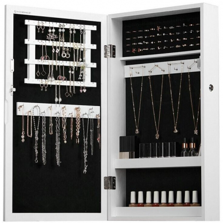 Dulap suspendat cu oglinda pentru organizarea bijuteriilor , MDF , 37 x 10 x 67 cm , alb [5]