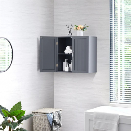 Mobilier Baie - Dulap suspendat de baie , 2 usi , rezistent la umezeala , MDF , 59,5 x 31 x 59,5 cm , gri