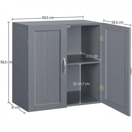Dulap suspendat de baie , 2 usi , rezistent la umezeala , MDF , 59,5 x 31 x 59,5 cm , gri [2]