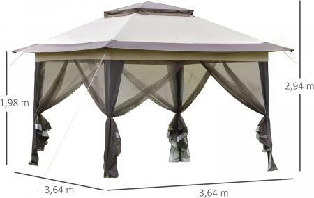 Foisor pliabil si portabil , cu plase de protectie si geanta de transport cu roti , 3,64 x 3,64 x 2,94 m , negru/maro [3]