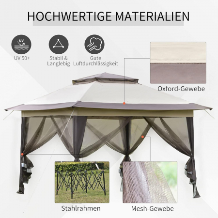 Foisor pliabil si portabil , cu plase de protectie si geanta de transport cu roti , 3,64 x 3,64 x 2,94 m , negru/maro [5]