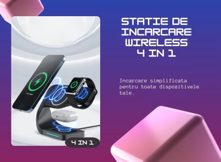 Incarcatoare - Incarcator wireless 4 in 1 PowerHub, Statie de incarcare Fast Charge 15W , Incarcare rapida  a telefonului , smartwatchului  si al castilor wireless ,Incarca toate modelele de telefoane care au functi