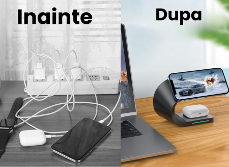 Incarcator wireless 4 in 1 PowerHub, Statie de incarcare Fast Charge 15W , Incarcare rapida  a telefonului , smartwatchului  si al castilor wireless ,Incarca toate modelele de telefoane care au functi [4]