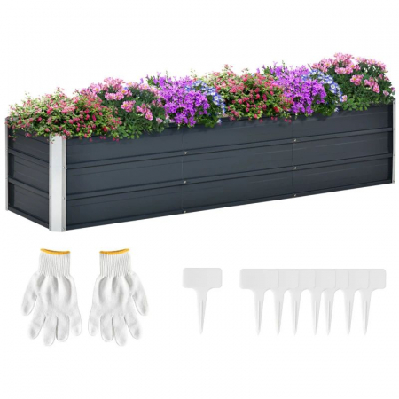 Jardiniera / Pat inaltat din otel pentru exterior , cu manusi si marcatoare incluse , 183 x 47 x 40 cm , gri [2]