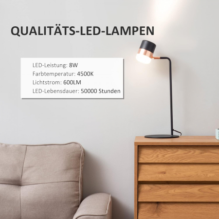 Lampa de masa LED , reglabila 90 de grade , stil industrial , 27 x 24 x 51 cm , metal , negru + auriu [7]