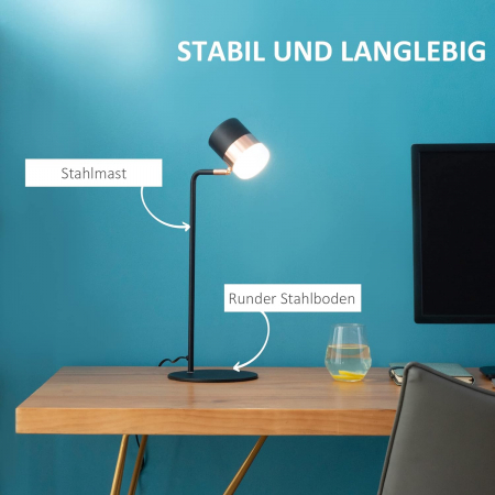 Lampa de masa LED , reglabila 90 de grade , stil industrial , 27 x 24 x 51 cm , metal , negru + auriu [8]