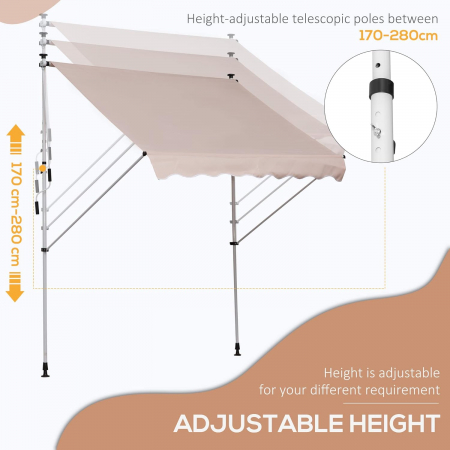 Marchiza / Copertina retractabila cu manivela , 2 x 1.5 m, inaltime reglabila 170-280 cm , crem [5]