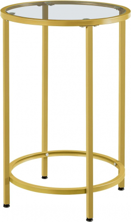 Masa de cafea pentru living , cadru metalic auriu, blat sticla securizata , 41 cm diametru , 61 cm inaltime , metal ,auriu [1]