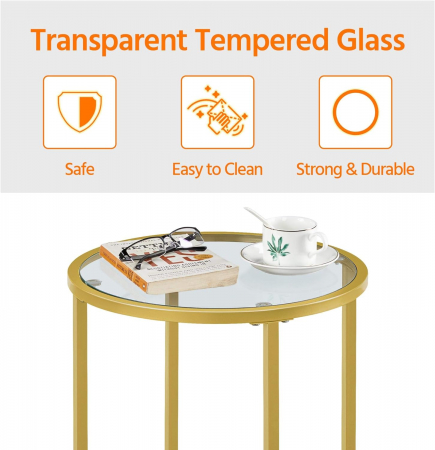 Masa de cafea pentru living , cadru metalic auriu, blat sticla securizata , 41 cm diametru , 61 cm inaltime , metal ,auriu [3]