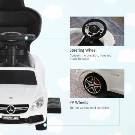 Masina Mercedes AMG C63 pentru copii cu maner , spatiu de depozitare si protectii laterale detasabile , potrivit pentru copii intre 12-36 luni , alb [8]