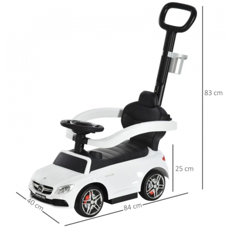 Masina Mercedes AMG C63 pentru copii cu maner , spatiu de depozitare si protectii laterale detasabile , potrivit pentru copii intre 12-36 luni , alb [6]