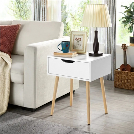 Masuta multifunctionala pentru living , MDF , picioare lemn de pin, 48,5 x 41 x 57,5 cm, alb [4]