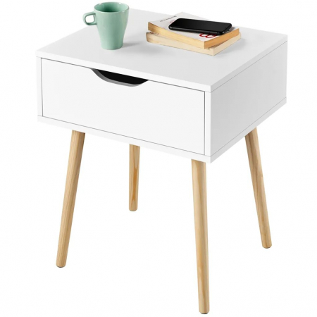 Masuta multifunctionala pentru living , MDF , picioare lemn de pin, 48,5 x 41 x 57,5 cm, alb [3]