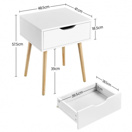 Masuta multifunctionala pentru living , MDF , picioare lemn de pin, 48,5 x 41 x 57,5 cm, alb [5]