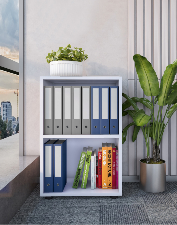 Minibiblioteca cu 2 rafturi , MDF , H. 114 x B. 56 x T. 30 cm , alb [1]